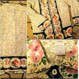 Anthropologie Floral Embroidered Cream and Black Blouse